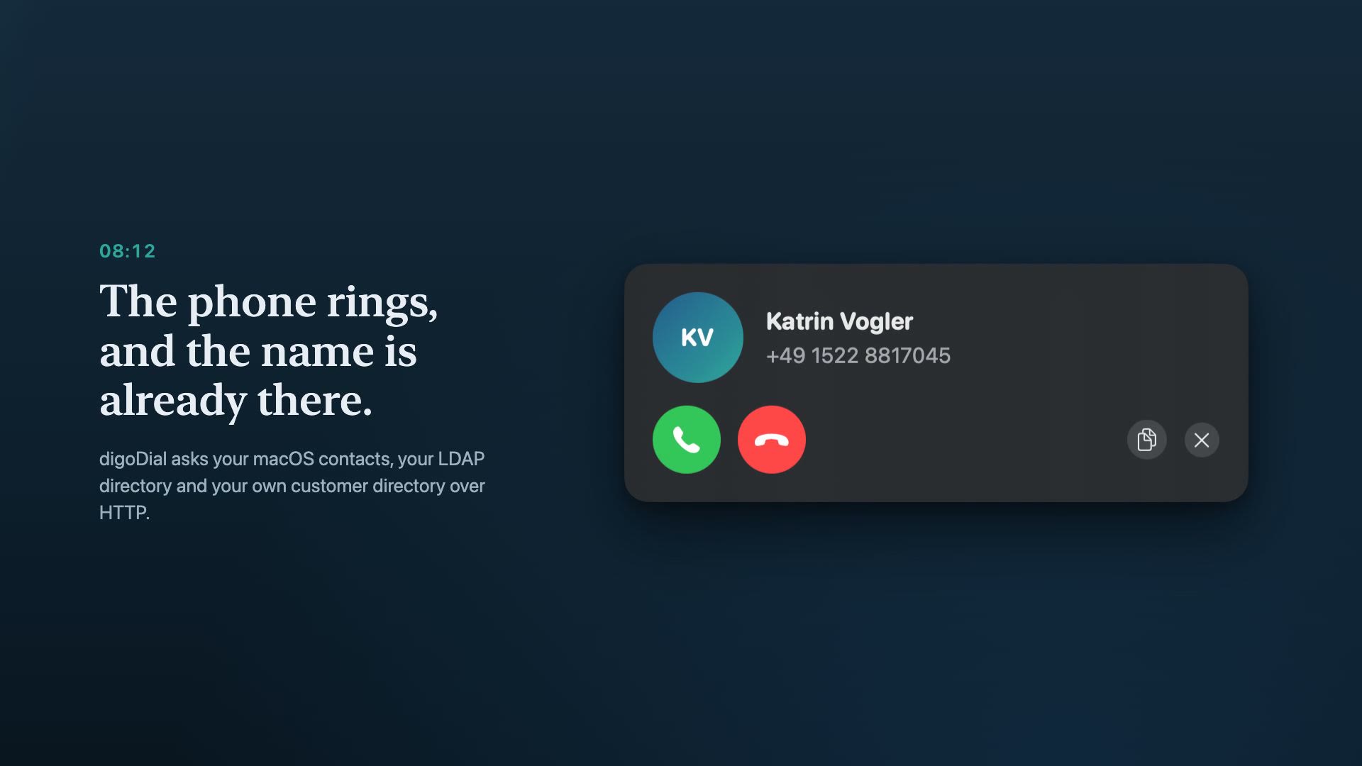 Product video: incoming call with a name, dialing by selecting and shortcut, transferring to an extension and the call list of the day.