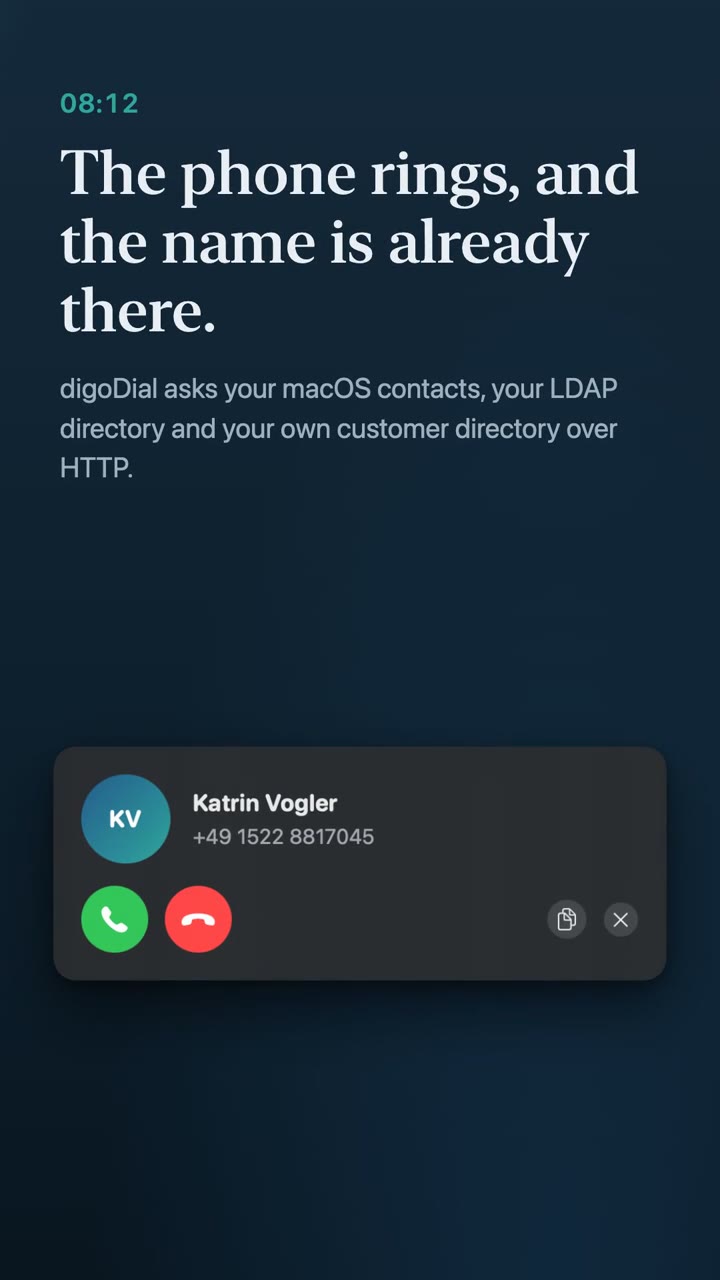 Product video: incoming call with a name, dialing by selecting and shortcut, transferring to an extension and the call list of the day.